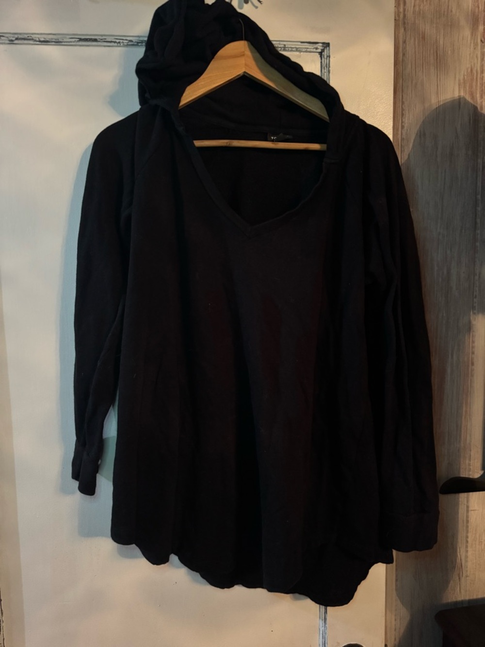 Black V-Neck Hoodie Top
